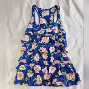 Hollister Floral Tiered Ruffle Blue Tank Top Size Medium Racerback Y2K Shirt